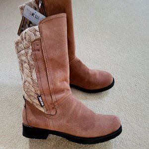 Muk Luks Mid-calf Boots, Suede and Knit, Size 10